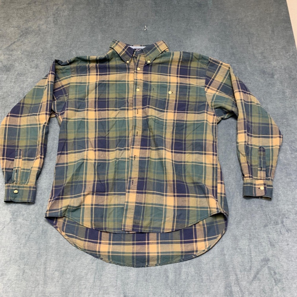 Bugle Boy Company Shirt Mens XL Olive Cotton No Wrinkle High Low Hem Button Down